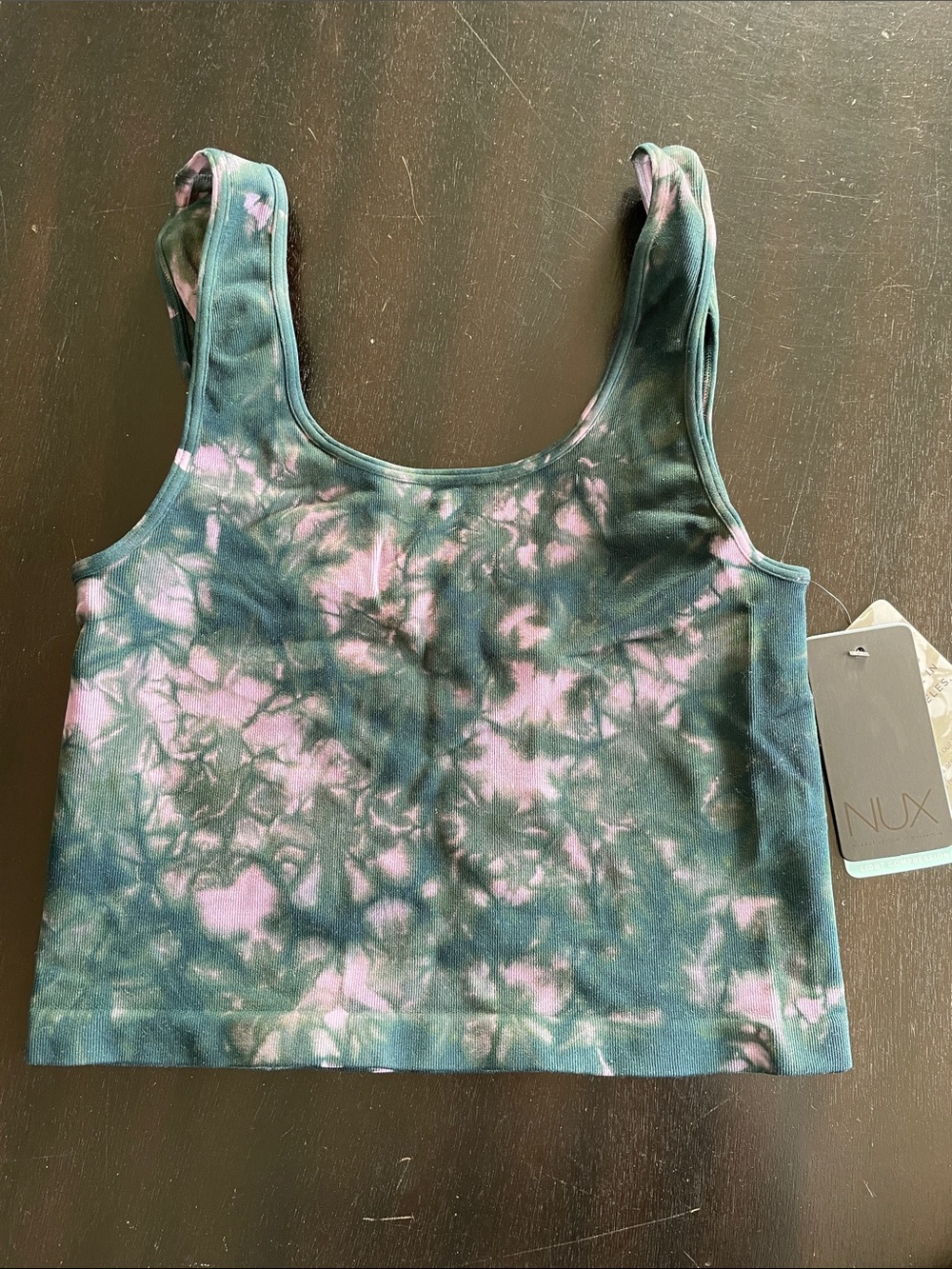 NUX Tie-Dye Cropped Tank in gray and purple
